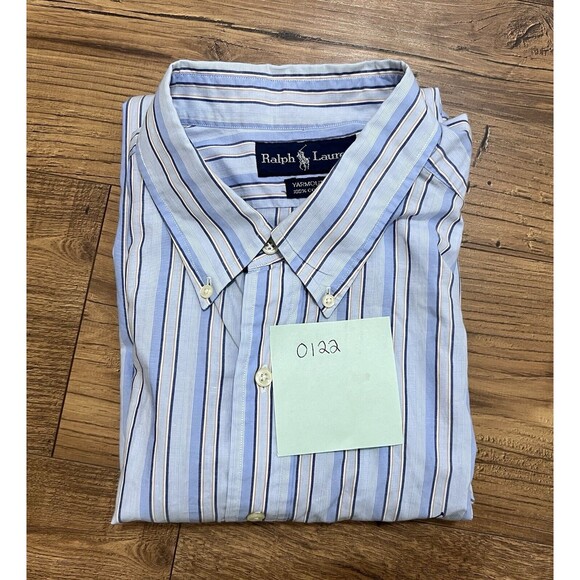 Ralph Lauren Shirt Mens Large 17, 36/37 Yarmouth Blue White Orange Vintage 80s - Picture 10 of 10
